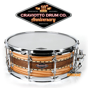 [100%수공]Craviotto / 14 x 5.5 Custom Shop 45/45 Stacked Solid Oak/Walnut/Oak Snare Drum w/ Double Maple Inlay / 클라비오토 솔리드메이플 스네어드럼